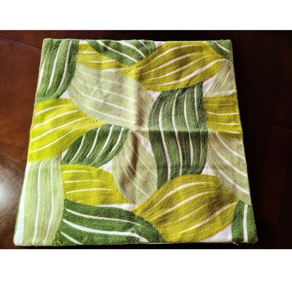 Modern Pillow Cover Embroidered Leaf Decorative Throw Case Spring Summer Decor - Picture 2 of 11